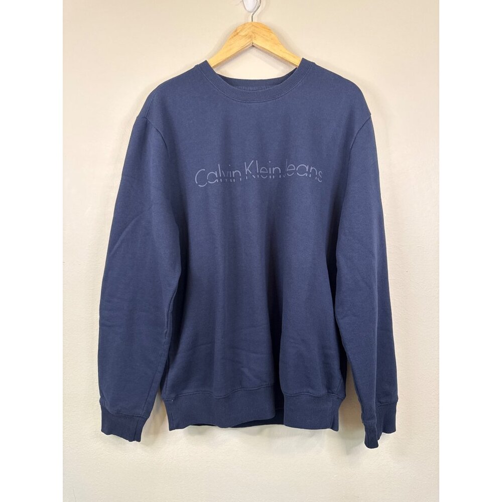Calvin Klein Jeans Mens Cotton Crewneck Sweatshirt Navy Blue XL